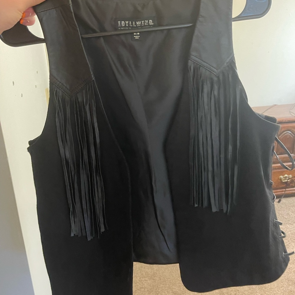 Leather fringe vest